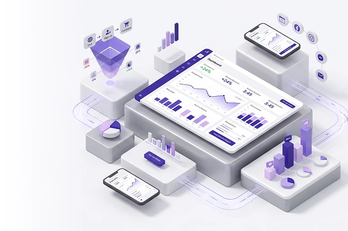 Analytics and conversion tracking dashboard illustration